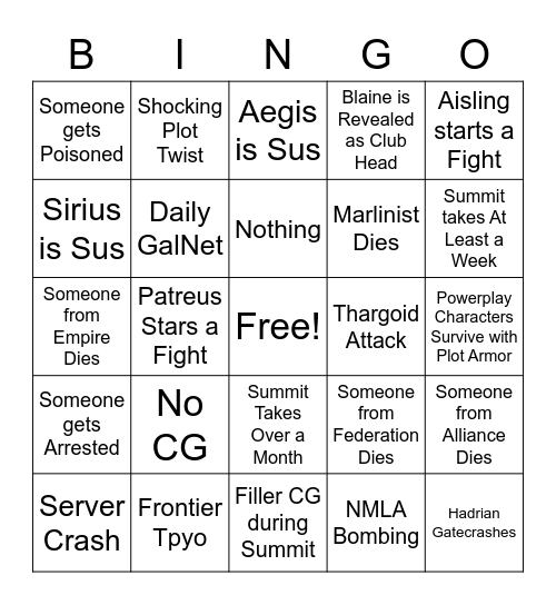 Galactic Summit Bingo Card