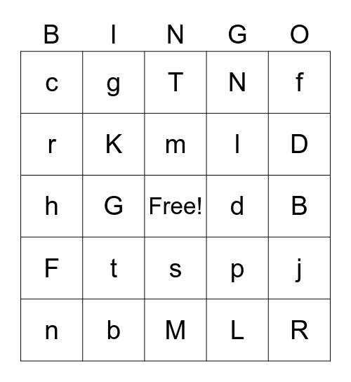 letter recognitions Bingo Card