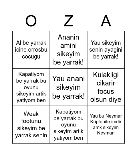 Ozan Rage Bingo Card