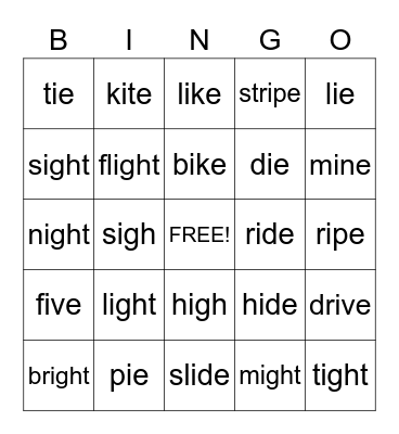 Long i Bingo Card