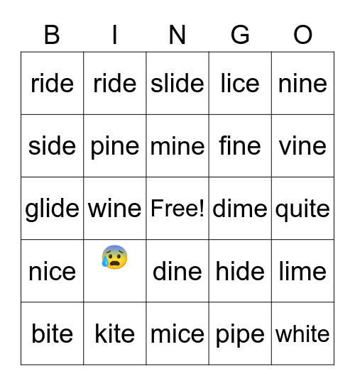 Long I😀 Bingo Card