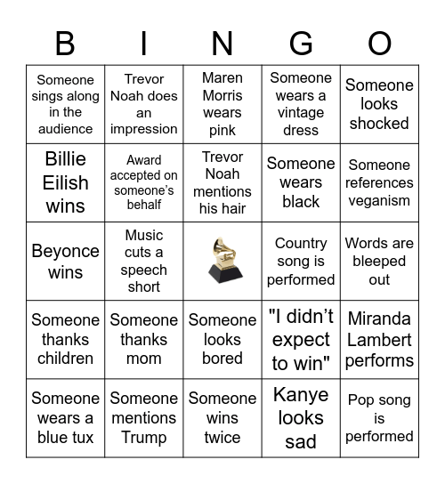 Grammy Bingo Card