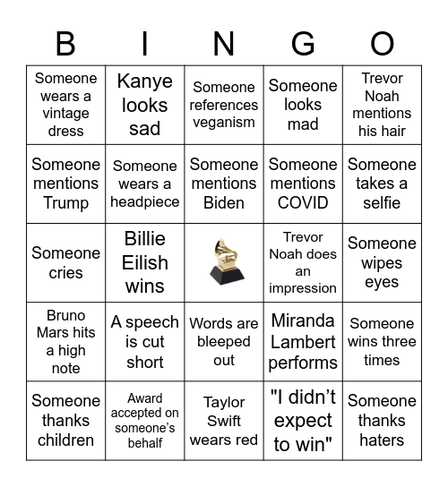 🐌 Grammy Watch Bingo 🐌 Bingo Card