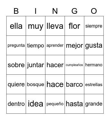 Palabras de uso frecuente Bingo Card