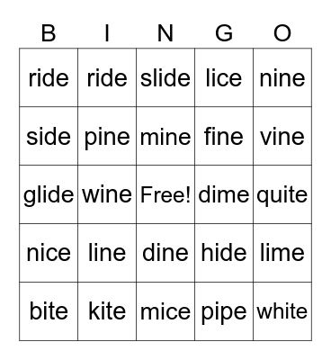 Long i 😀 Bingo Card