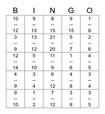 Fraction BINGO Card