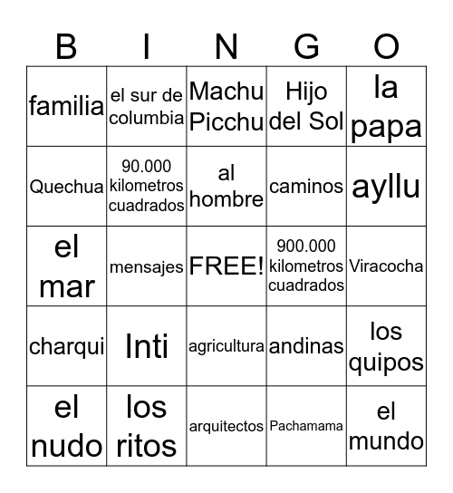 La Epoca Precolumbia Bingo Card