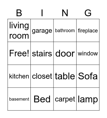 House Vocabulary ESL Bingo Card