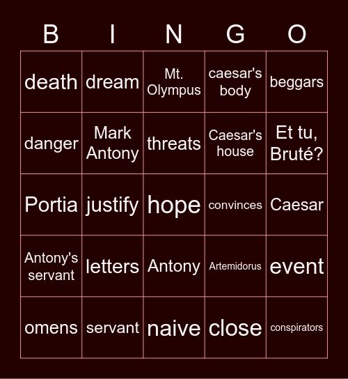 Julius Caesar Acts 2 & 3 Review Bingo Card