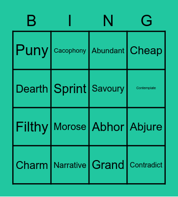 Synonym Time Bingo Card