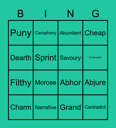 Synonym Time Bingo Card