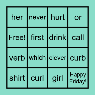 Spelling Words: ur, er , ir & Sight words Bingo Card