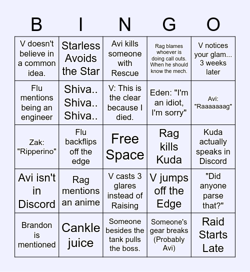 Shitty FFXIV Raid Bingo Card