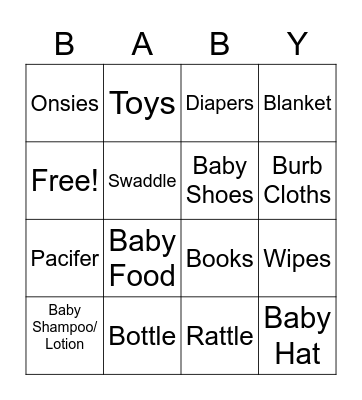 Stacey's Baby Shower! Bingo Card