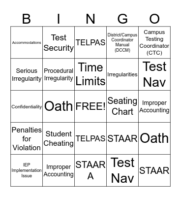 Test Security Bingo Card
