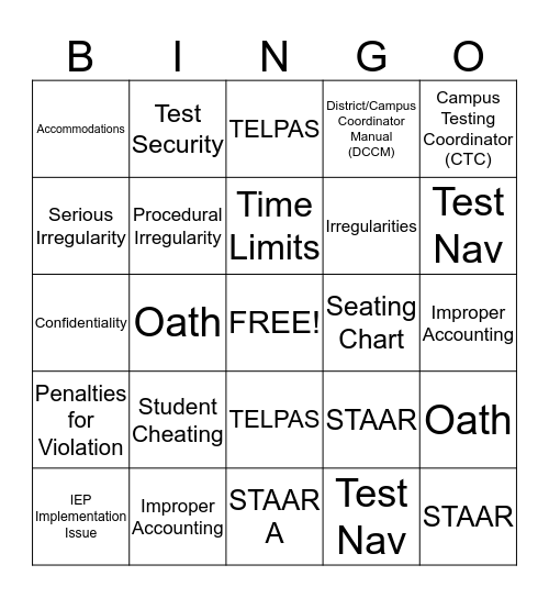 Test Security Bingo Card