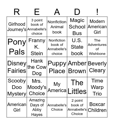 Annabelle's Reading BINGO Card