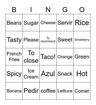 Unidad 4: La Comida Bingo Card