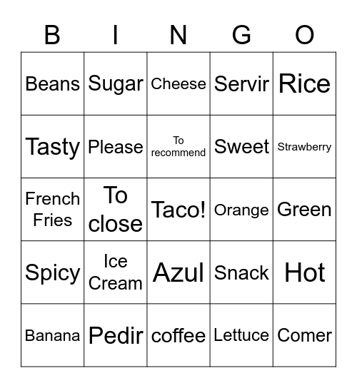 Unidad 4: La Comida Bingo Card