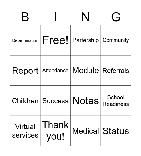 Family Advocate Meeting Bingo Card