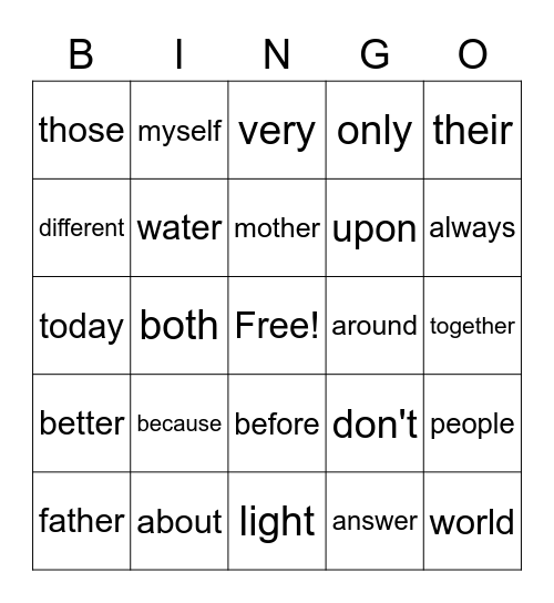 2nd Grade Sight Words Bingo Card