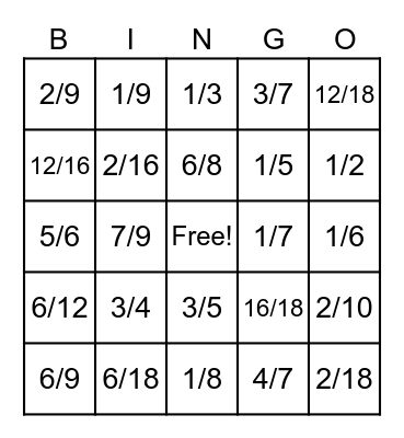 Equivalent Fraction Bingo Card