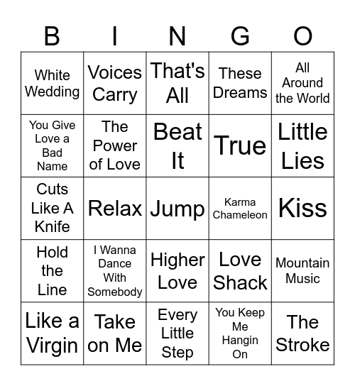 80's NIGHT Bingo Card