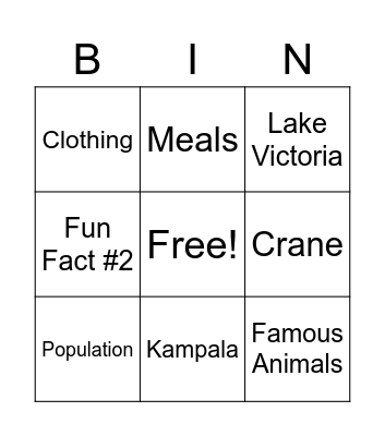 Uganda Bingo Card