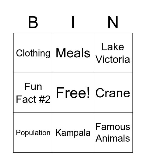 Uganda Bingo Card