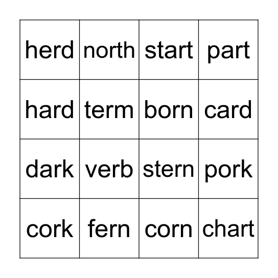 er, ar, or bingo Card