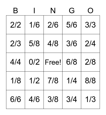 Fraction Bingo Card