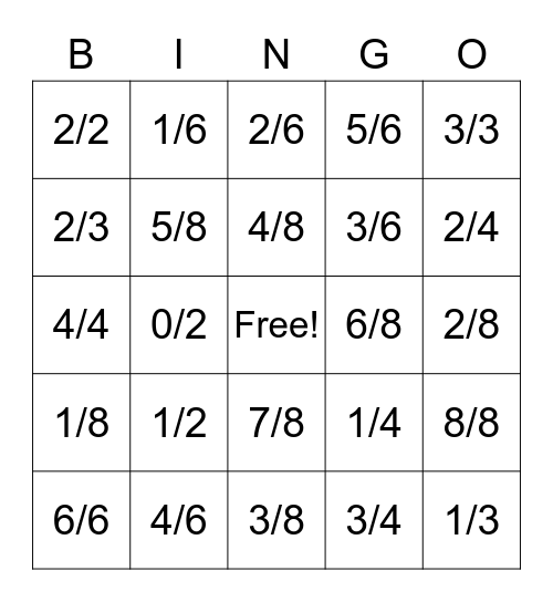 Fraction Bingo Card