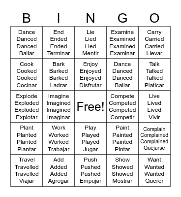 Regular verbs Bingo Card