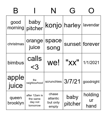 for z girl i like Bingo Card