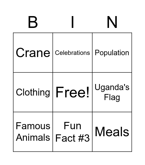 Uganda Bingo Card