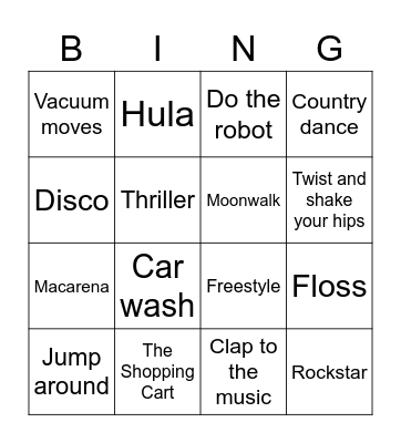 Dance Moves Bingo Card