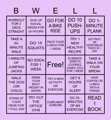 LET'S GET HEALTHY! Bingo Card