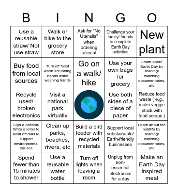 Earth Day 2021 Bingo Card