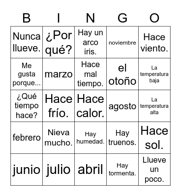 el clima Bingo Card