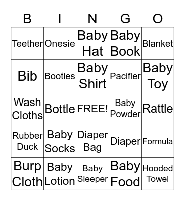 Baby Bingo Card