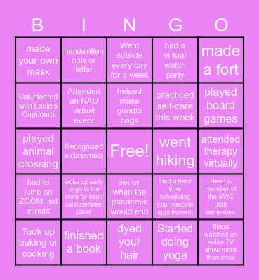 Social Work Club BINGO Card
