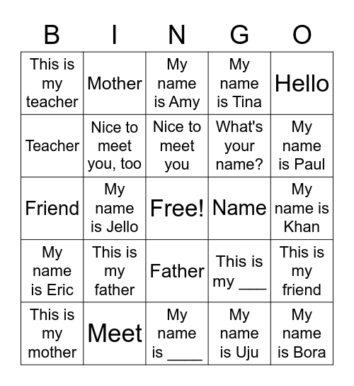 Hello my name is Bingo Card