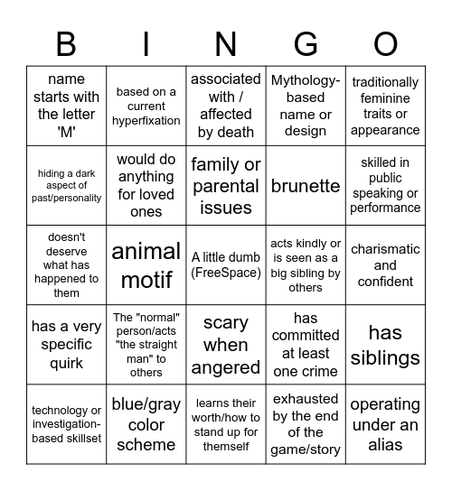 Lila OC Bingo Card