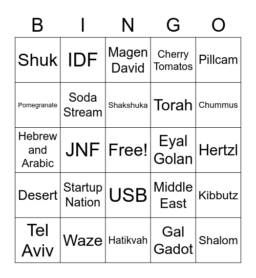 Israel Bingo Card