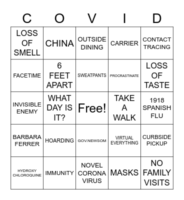 ET COVID Bingo Card