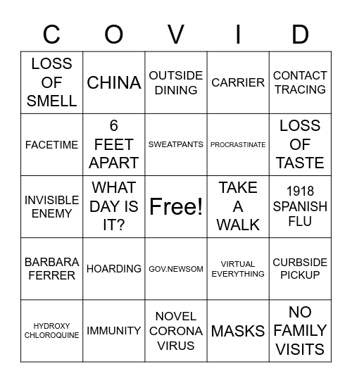 ET COVID Bingo Card