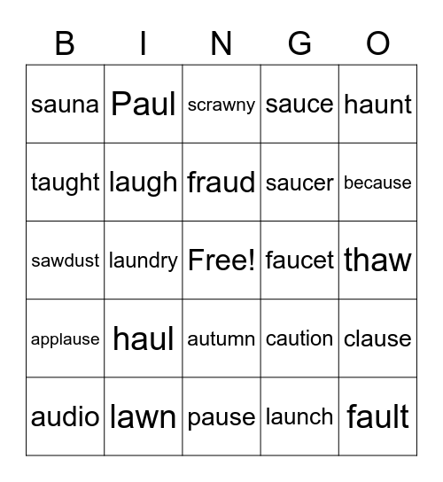 Au & Aw Bingo CHALLENGE Bingo Card