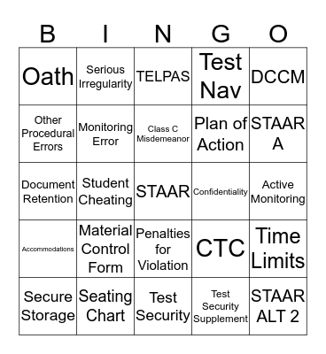 Test Security Bingo Card