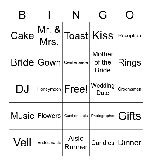 Wedding Lingo Bingo Card
