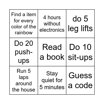 Activity bingo Card